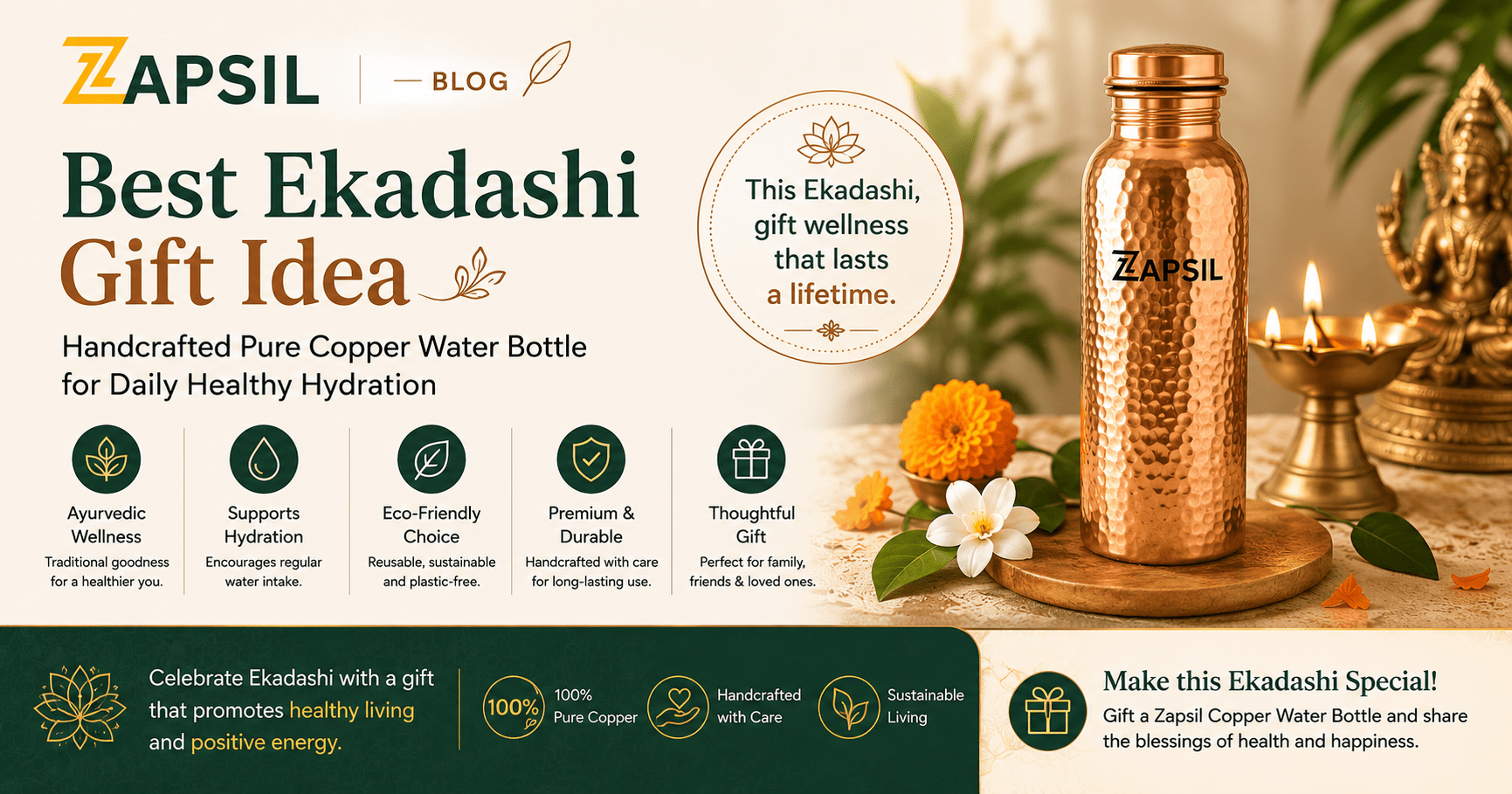 Best Ekadashi Gift Idea – Handcrafted Pure Copper Water Bottle for Daily Healthy Hydration