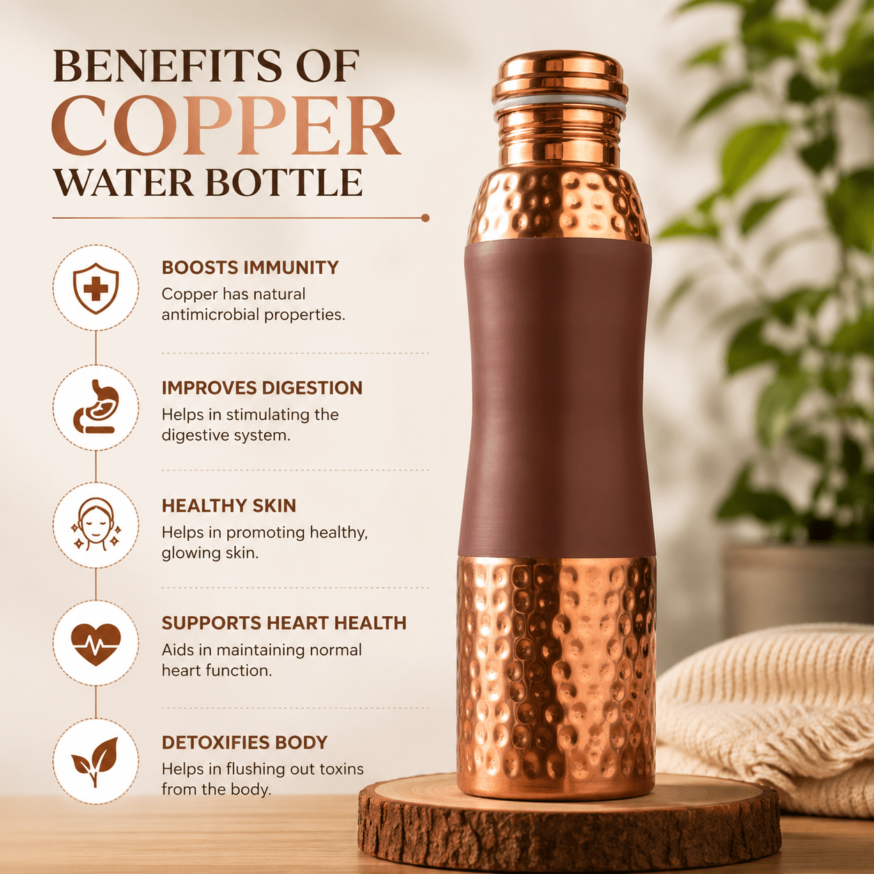 Pure Copper Hammered Water Bottle Gallery Image 1