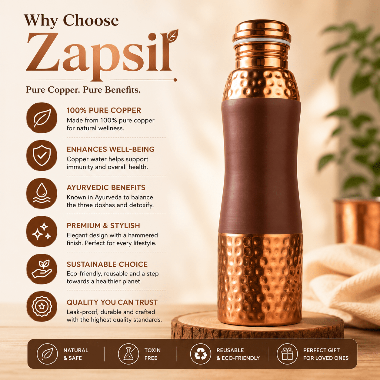Pure Copper Hammered Water Bottle Gallery Image 5